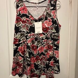 Women's Floral Sleeveless Top - Black and Red